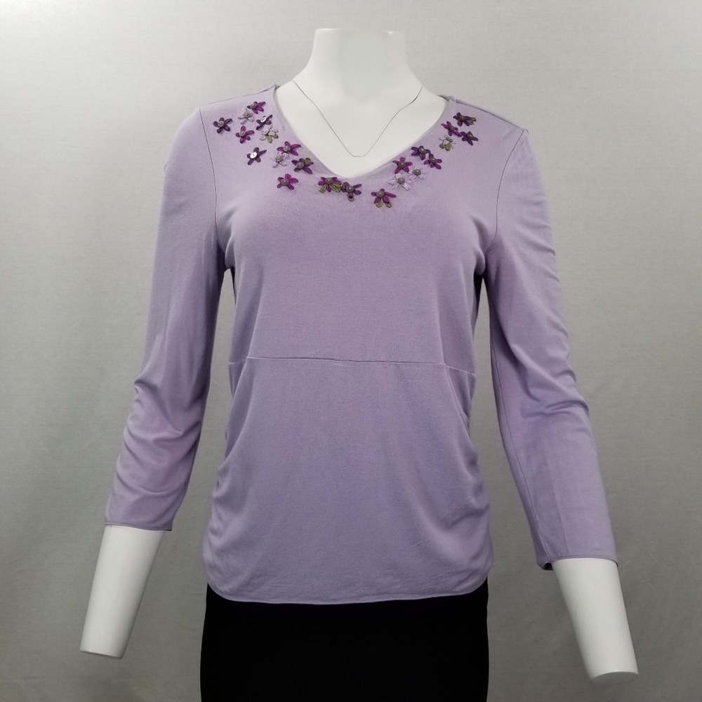 J JILL Womens  Embroidered V Neck Empire waist XS